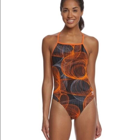 Speedo Orange Swirl One Piece Bathing Suit Size XS NWT - Picture 1 of 9